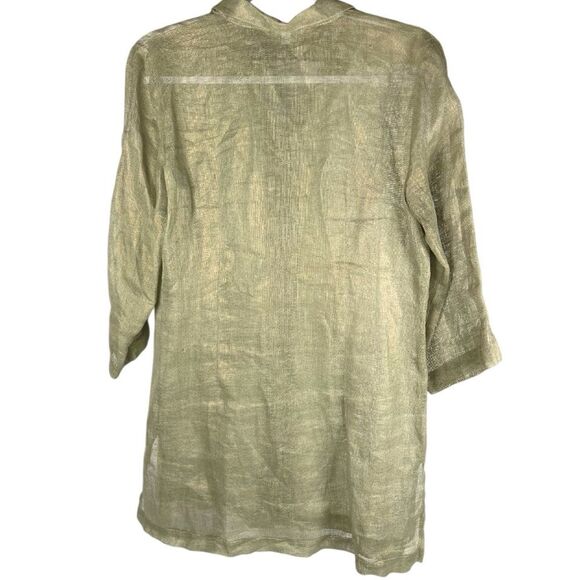Connie Roberson women’s XS linen green gold Sheer button down tunic Shirt - Picture 2 of 7